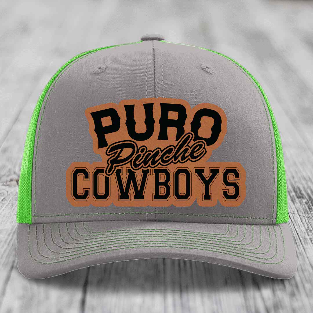 Puro Pinche Cowboys - Leather Patch Hat - Rawhide to Black Patch - Richardson 112 Snapback Trucker Hat