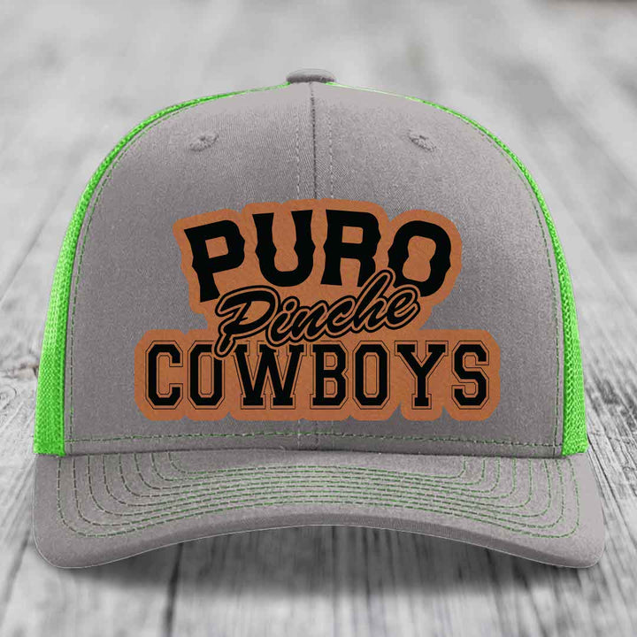 Puro Pinche Cowboys - Leather Patch Hat - Rawhide to Black Patch - Richardson 112 Snapback Trucker Hat