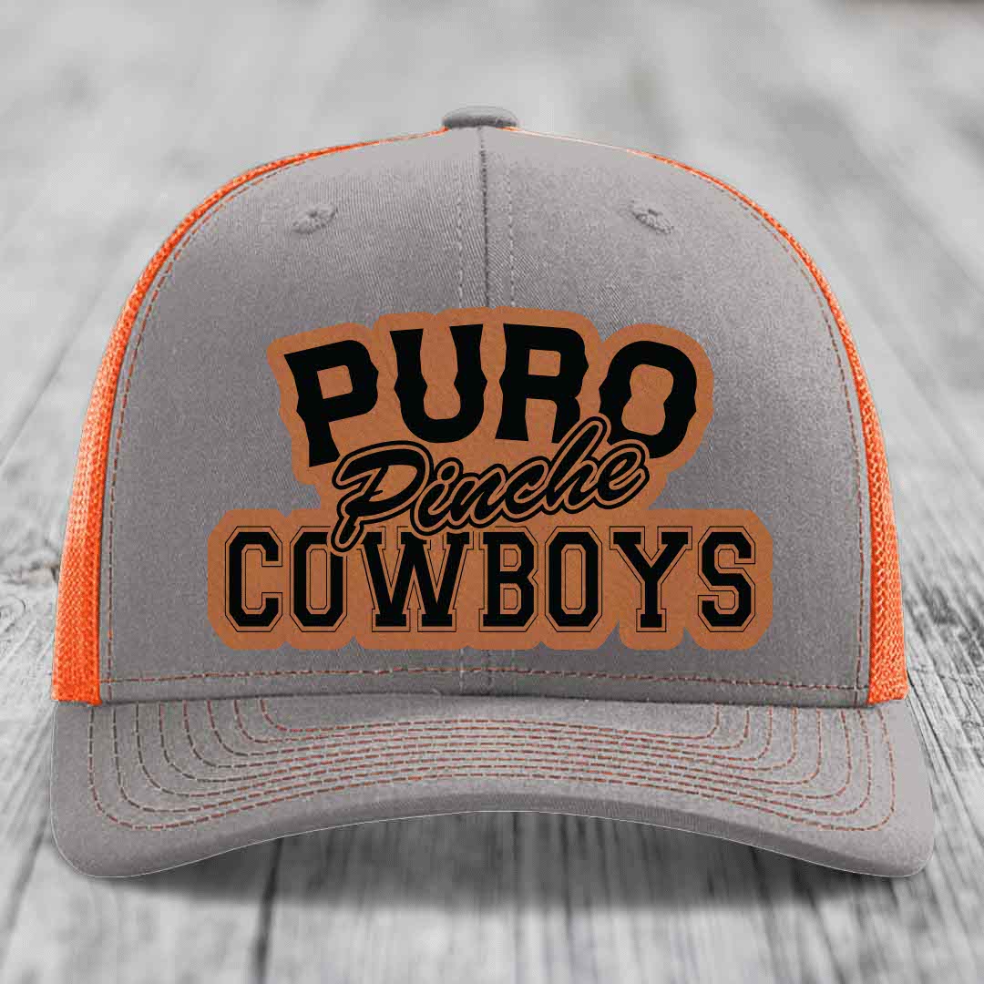 Puro Pinche Cowboys - Leather Patch Hat - Rawhide to Black Patch - Richardson 112 Snapback Trucker Hat