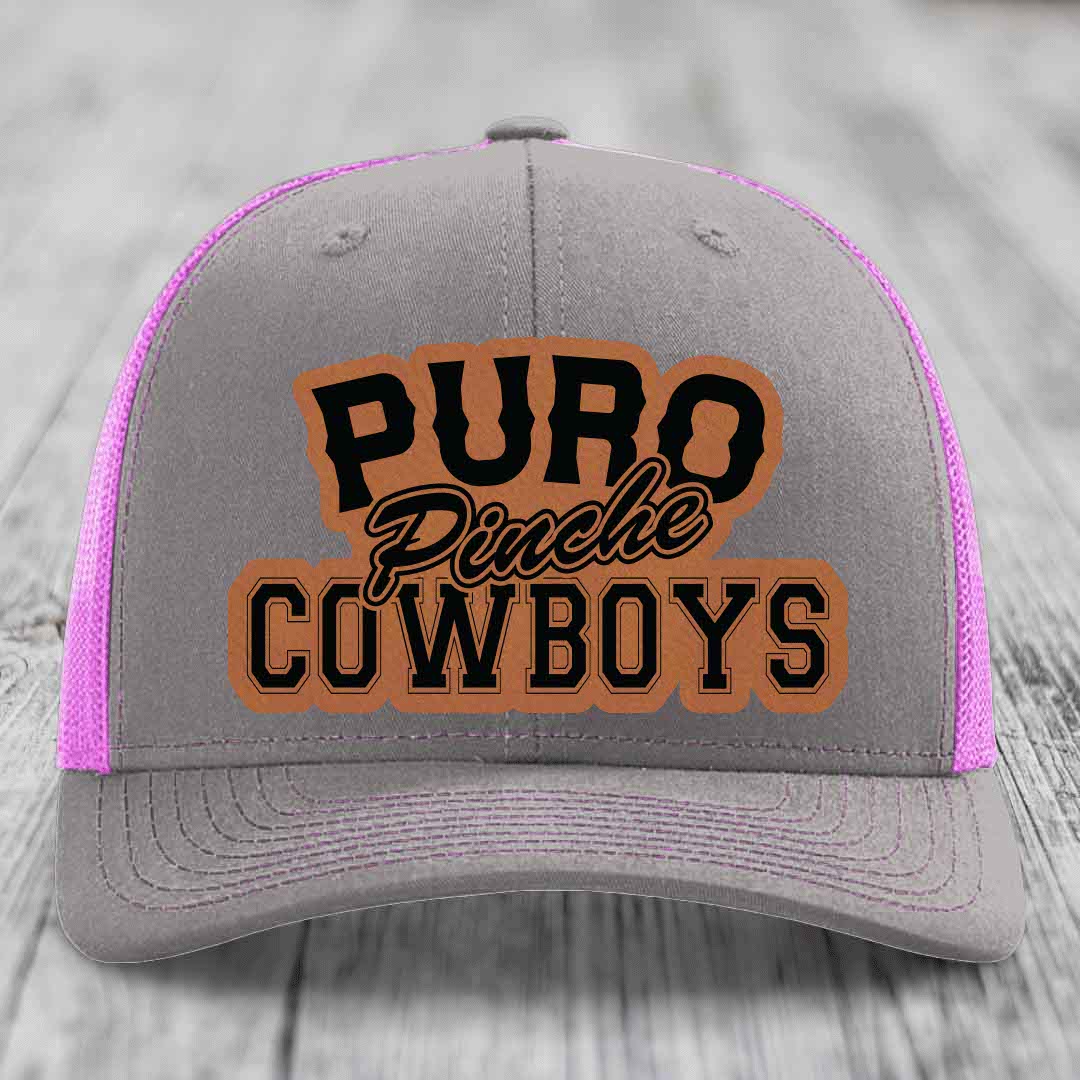 Puro Pinche Cowboys - Leather Patch Hat - Rawhide to Black Patch - Richardson 112 Snapback Trucker Hat