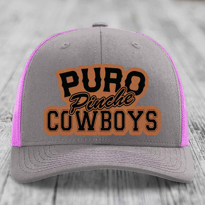 Puro Pinche Cowboys - Leather Patch Hat - Rawhide to Black Patch - Richardson 112 Snapback Trucker Hat