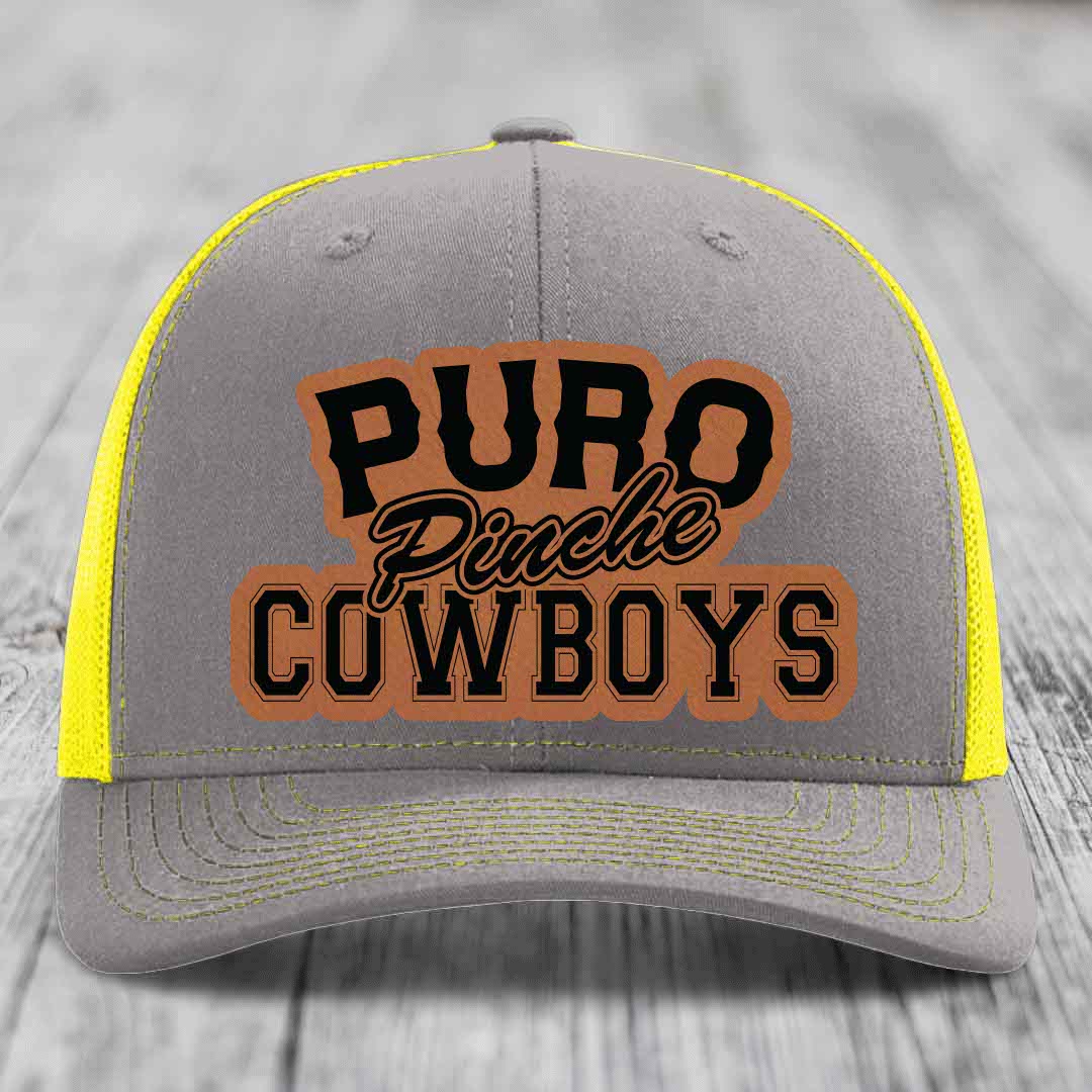 Puro Pinche Cowboys - Leather Patch Hat - Rawhide to Black Patch - Richardson 112 Snapback Trucker Hat
