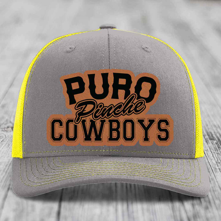 Puro Pinche Cowboys - Leather Patch Hat - Rawhide to Black Patch - Richardson 112 Snapback Trucker Hat