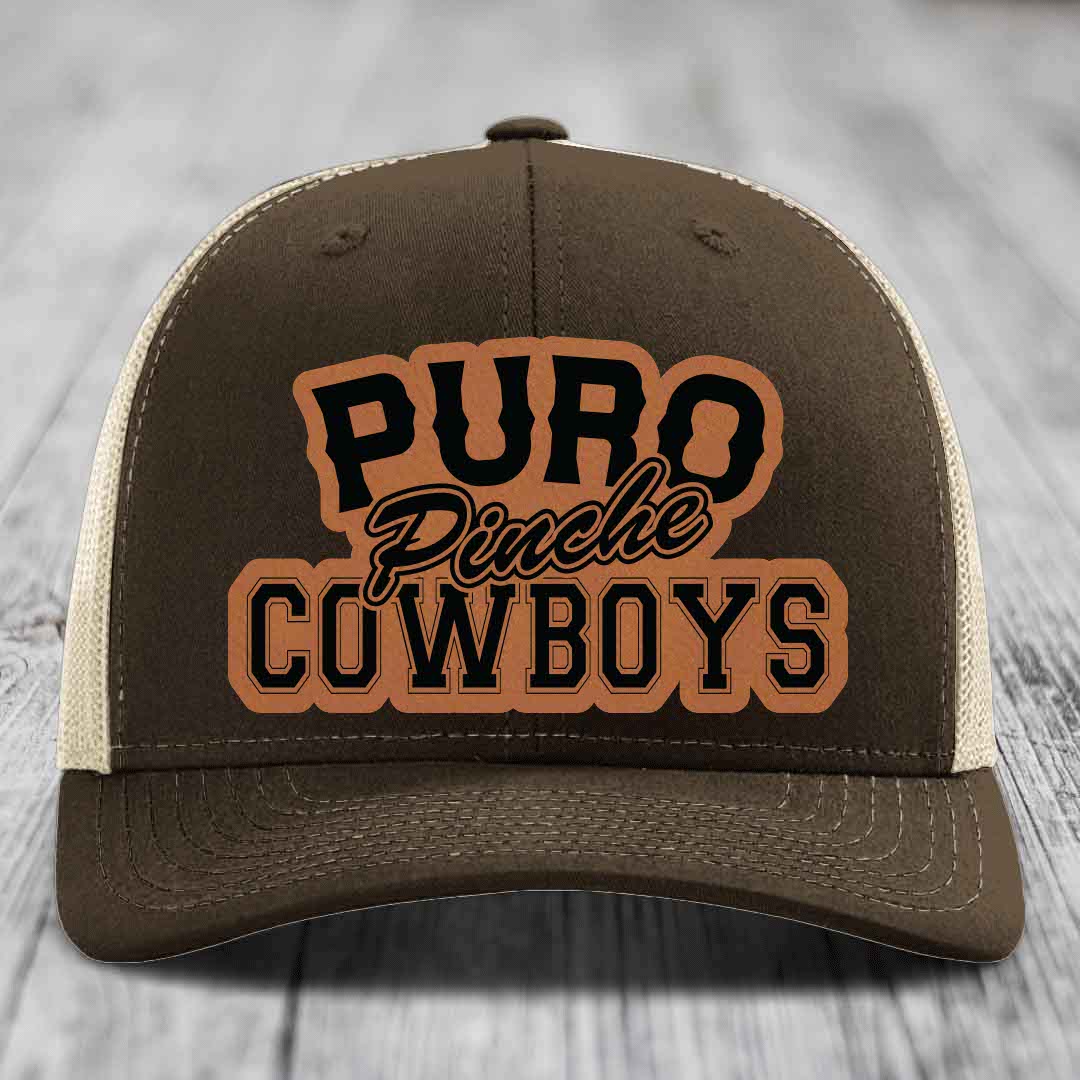 Puro Pinche Cowboys - Leather Patch Hat - Rawhide to Black Patch - Richardson 112 Snapback Trucker Hat