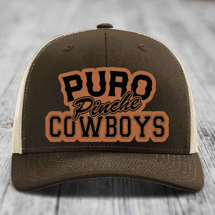 Puro Pinche Cowboys - Leather Patch Hat - Rawhide to Black Patch - Richardson 112 Snapback Trucker Hat