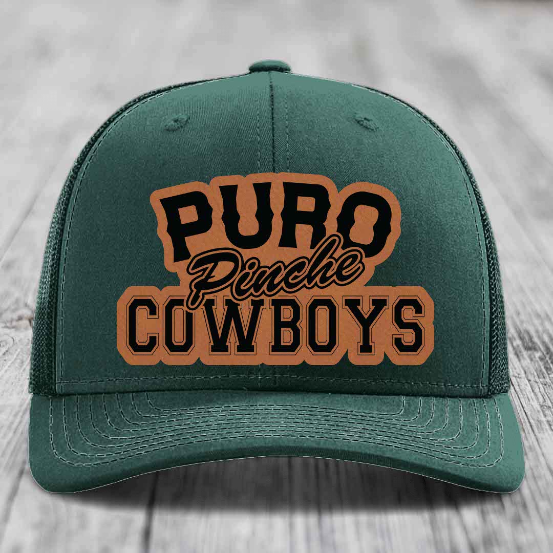 Puro Pinche Cowboys - Leather Patch Hat - Rawhide to Black Patch - Richardson 112 Snapback Trucker Hat