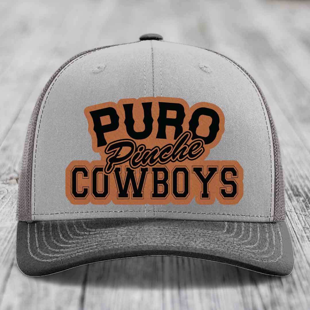 Puro Pinche Cowboys - Leather Patch Hat - Rawhide to Black Patch - Richardson 112 Snapback Trucker Hat