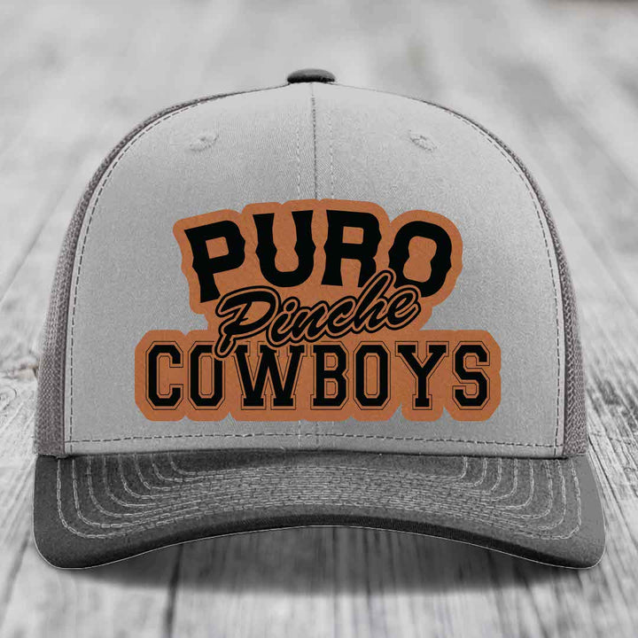 Puro Pinche Cowboys - Leather Patch Hat - Rawhide to Black Patch - Richardson 112 Snapback Trucker Hat