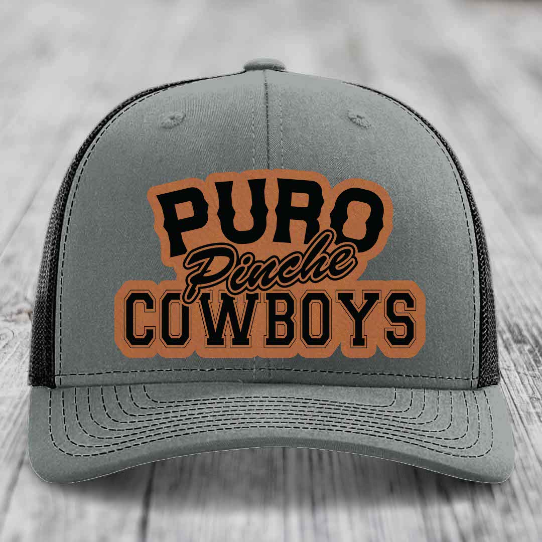 Puro Pinche Cowboys - Leather Patch Hat - Rawhide to Black Patch - Richardson 112 Snapback Trucker Hat