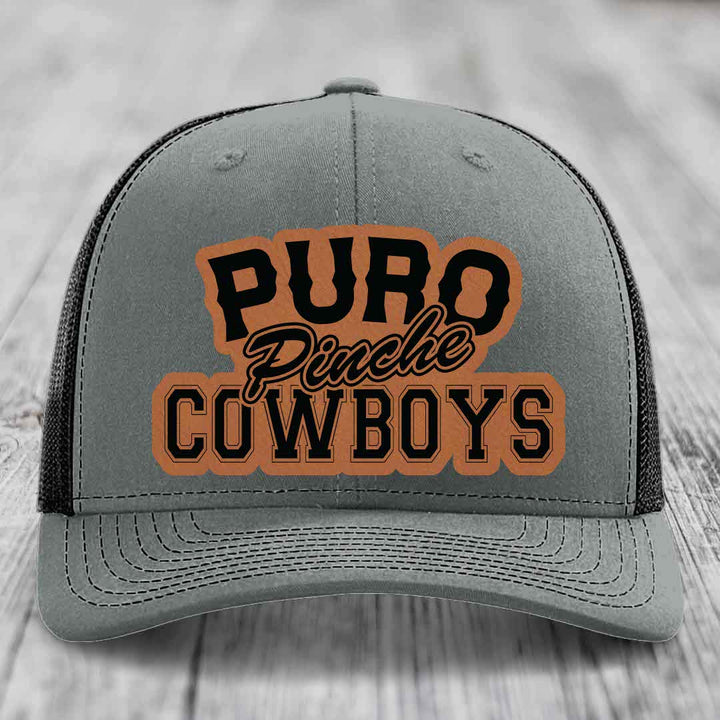 Puro Pinche Cowboys - Leather Patch Hat - Rawhide to Black Patch - Richardson 112 Snapback Trucker Hat