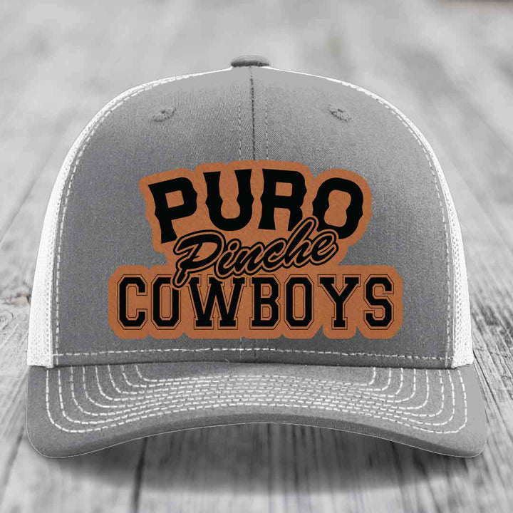 Puro Pinche Cowboys - Leather Patch Hat - Rawhide to Black Patch - Richardson 112 Snapback Trucker Hat