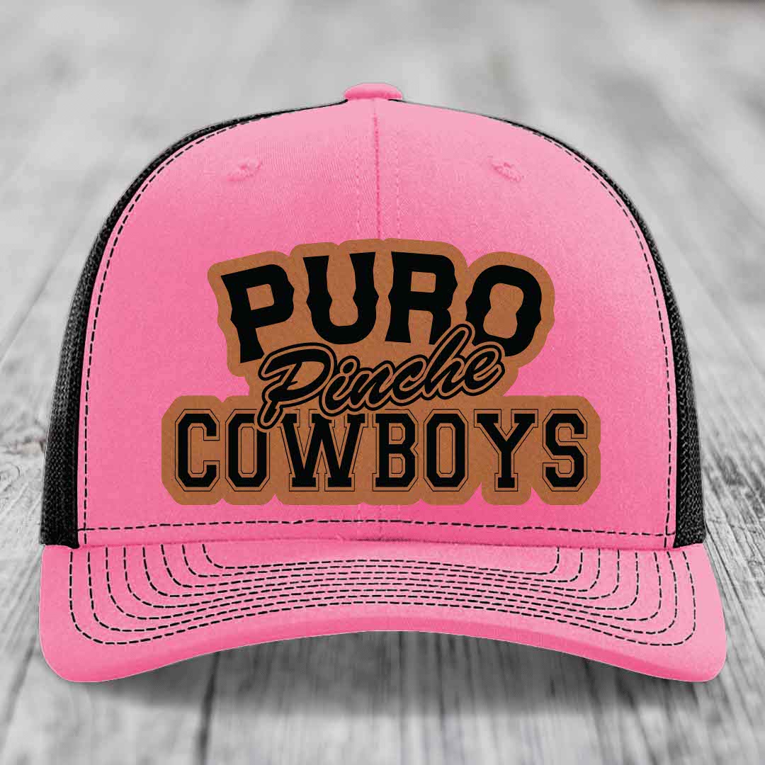 Puro Pinche Cowboys - Leather Patch Hat - Rawhide to Black Patch - Richardson 112 Snapback Trucker Hat