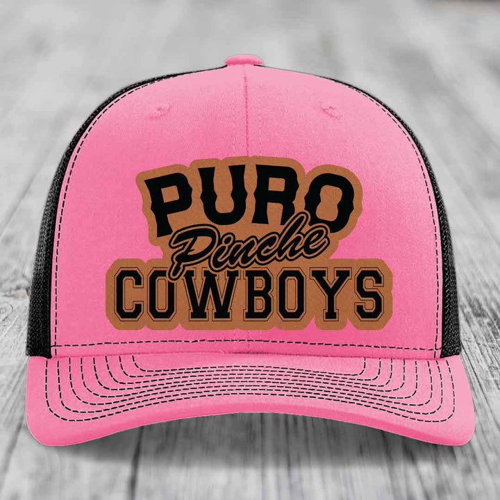 Puro Pinche Cowboys - Leather Patch Hat - Rawhide to Black Patch - Richardson 112 Snapback Trucker Hat
