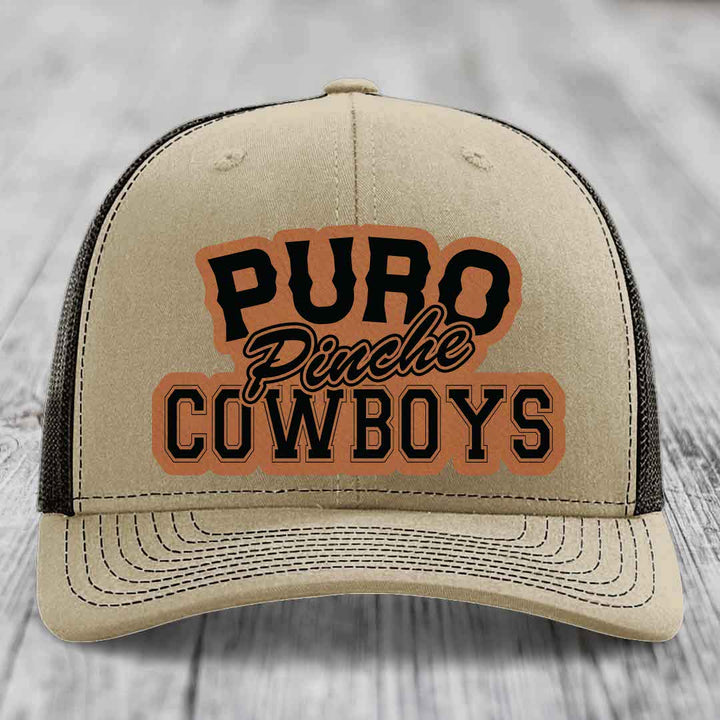 Puro Pinche Cowboys - Leather Patch Hat - Rawhide to Black Patch - Richardson 112 Snapback Trucker Hat