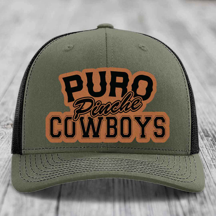 Puro Pinche Cowboys - Leather Patch Hat - Rawhide to Black Patch - Richardson 112 Snapback Trucker Hat