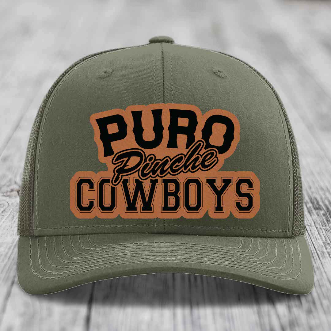 Puro Pinche Cowboys - Leather Patch Hat - Rawhide to Black Patch - Richardson 112 Snapback Trucker Hat