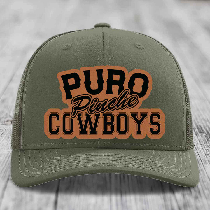 Puro Pinche Cowboys - Leather Patch Hat - Rawhide to Black Patch - Richardson 112 Snapback Trucker Hat