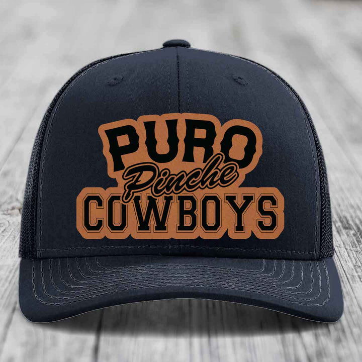 Puro Pinche Cowboys - Leather Patch Hat - Rawhide to Black Patch - Richardson 112 Snapback Trucker Hat