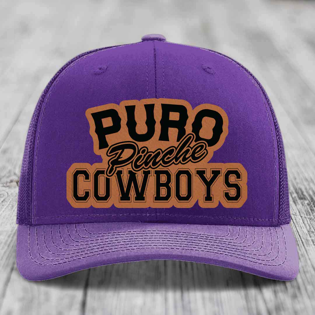 Puro Pinche Cowboys - Leather Patch Hat - Rawhide to Black Patch - Richardson 112 Snapback Trucker Hat