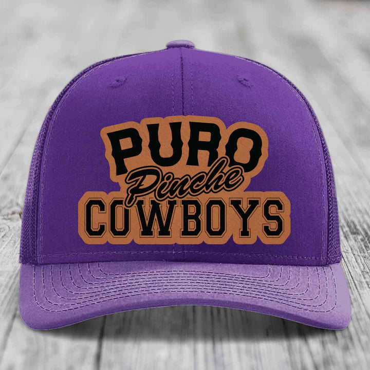 Puro Pinche Cowboys - Leather Patch Hat - Rawhide to Black Patch - Richardson 112 Snapback Trucker Hat