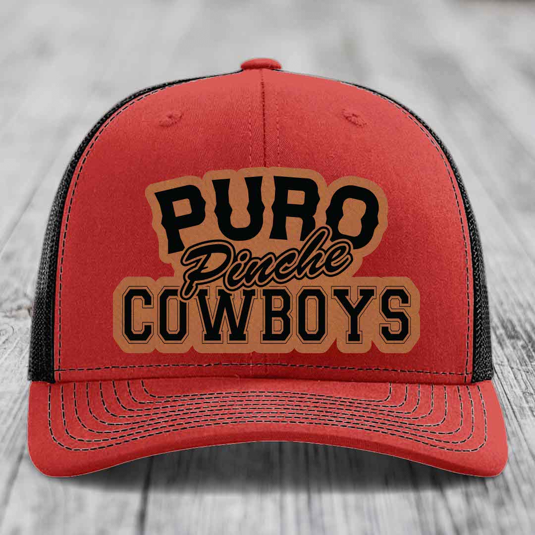 Puro Pinche Cowboys - Leather Patch Hat - Rawhide to Black Patch - Richardson 112 Snapback Trucker Hat