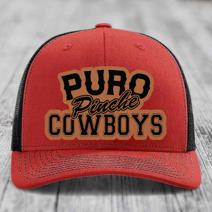 Puro Pinche Cowboys - Leather Patch Hat - Rawhide to Black Patch - Richardson 112 Snapback Trucker Hat