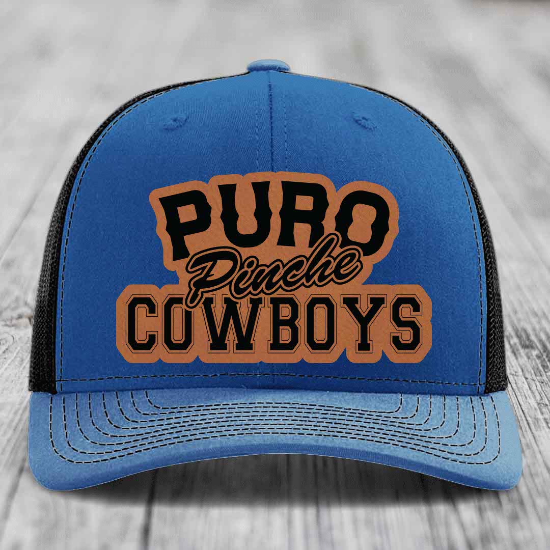 Puro Pinche Cowboys - Leather Patch Hat - Rawhide to Black Patch - Richardson 112 Snapback Trucker Hat