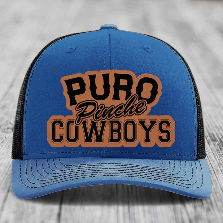 Puro Pinche Cowboys - Leather Patch Hat - Rawhide to Black Patch - Richardson 112 Snapback Trucker Hat
