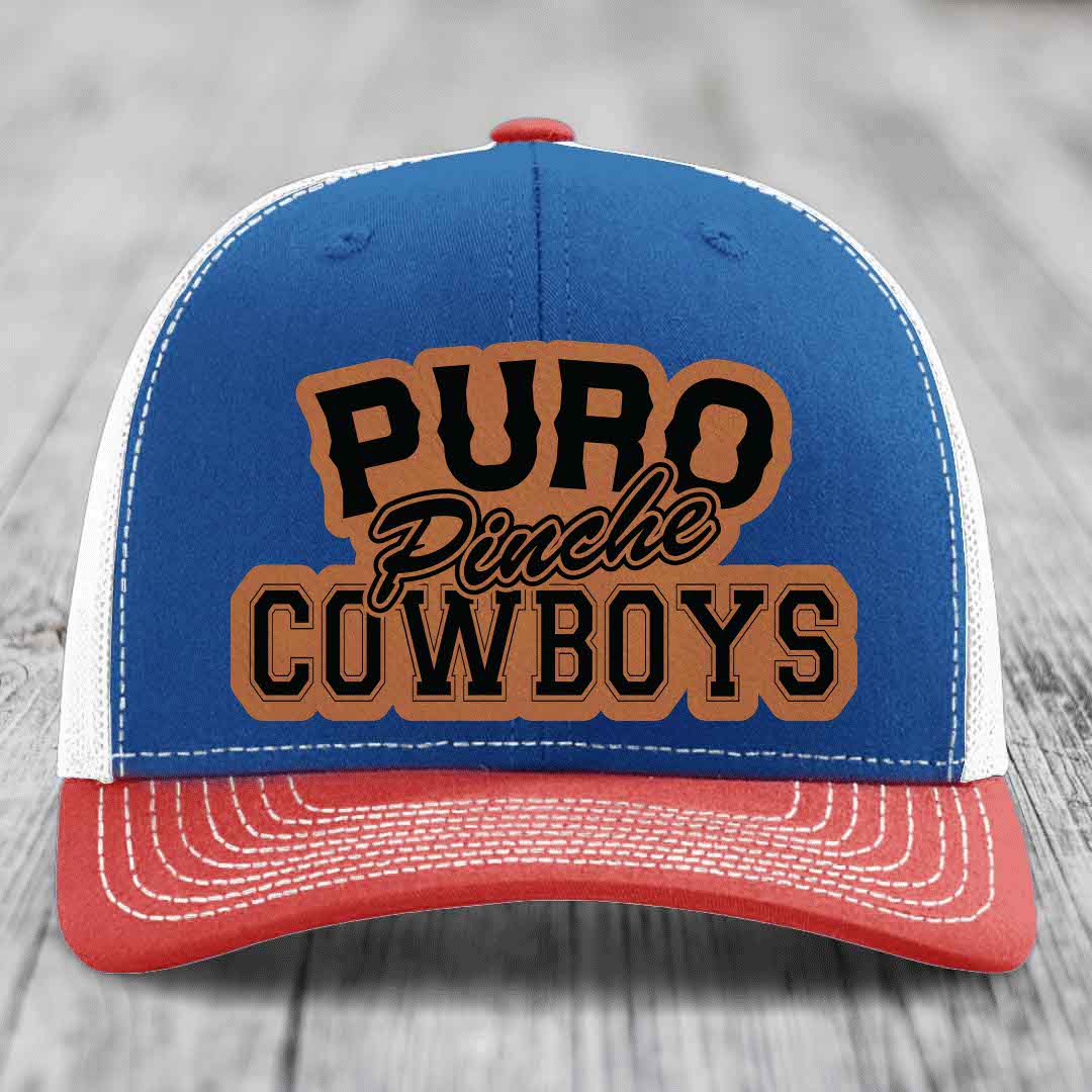 Puro Pinche Cowboys - Leather Patch Hat - Rawhide to Black Patch - Richardson 112 Snapback Trucker Hat