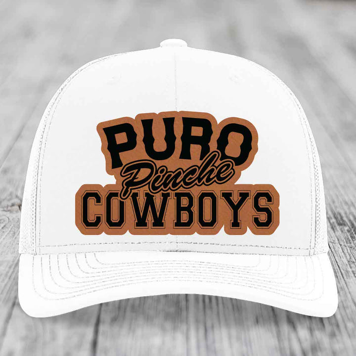 Puro Pinche Cowboys - Leather Patch Hat - Rawhide to Black Patch - Richardson 112 Snapback Trucker Hat