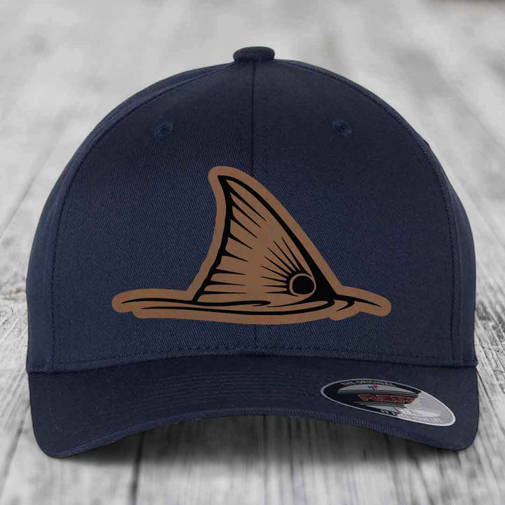 Redfish Tail - Leather Patch Hat - Dark Brown to Black Patch - Flexfit 6277 Fitted Hat
