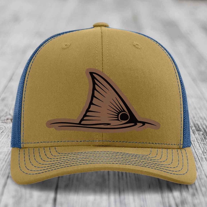Redfish Tail - Leather Patch Hat - Dark Brown to Black Patch - Richardson 112 Snapback Trucker Hat