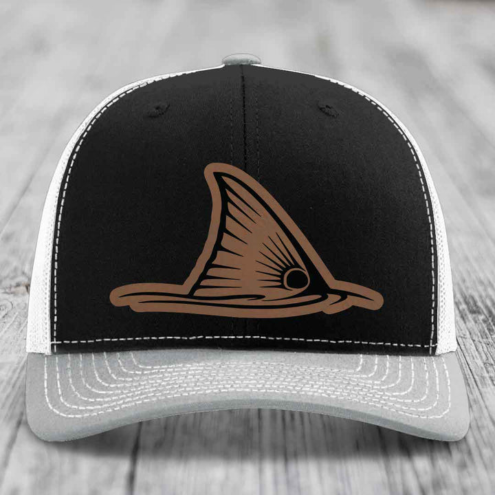 Redfish Tail - Leather Patch Hat - Dark Brown to Black Patch - Richardson 112 Snapback Trucker Hat