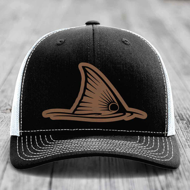 Redfish Tail - Leather Patch Hat - Dark Brown to Black Patch - Richardson 112 Snapback Trucker Hat