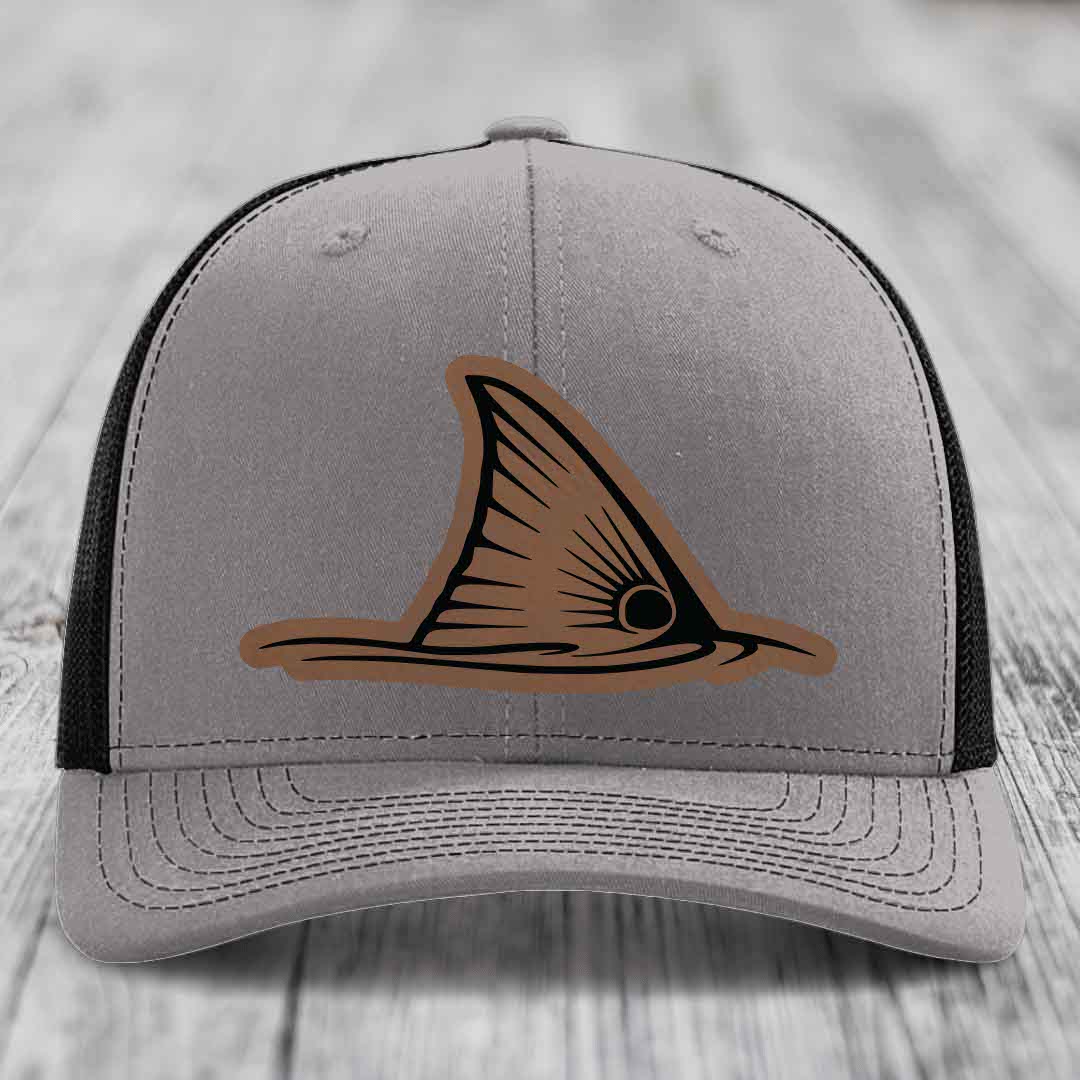 Redfish Tail - Leather Patch Hat - Dark Brown to Black Patch - Richardson 112 Snapback Trucker Hat