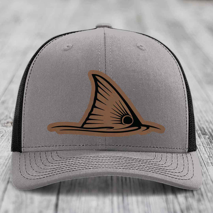 Redfish Tail - Leather Patch Hat - Dark Brown to Black Patch - Richardson 112 Snapback Trucker Hat