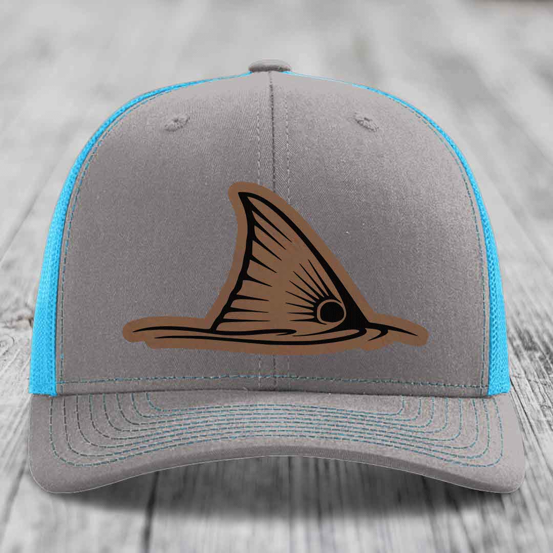 Redfish Tail - Leather Patch Hat - Dark Brown to Black Patch - Richardson 112 Snapback Trucker Hat