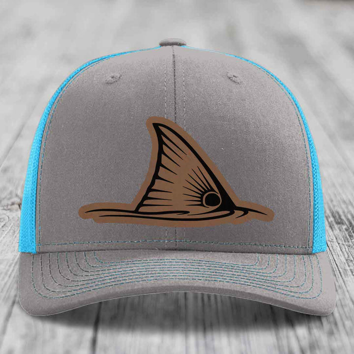Redfish Tail - Leather Patch Hat - Dark Brown to Black Patch - Richardson 112 Snapback Trucker Hat