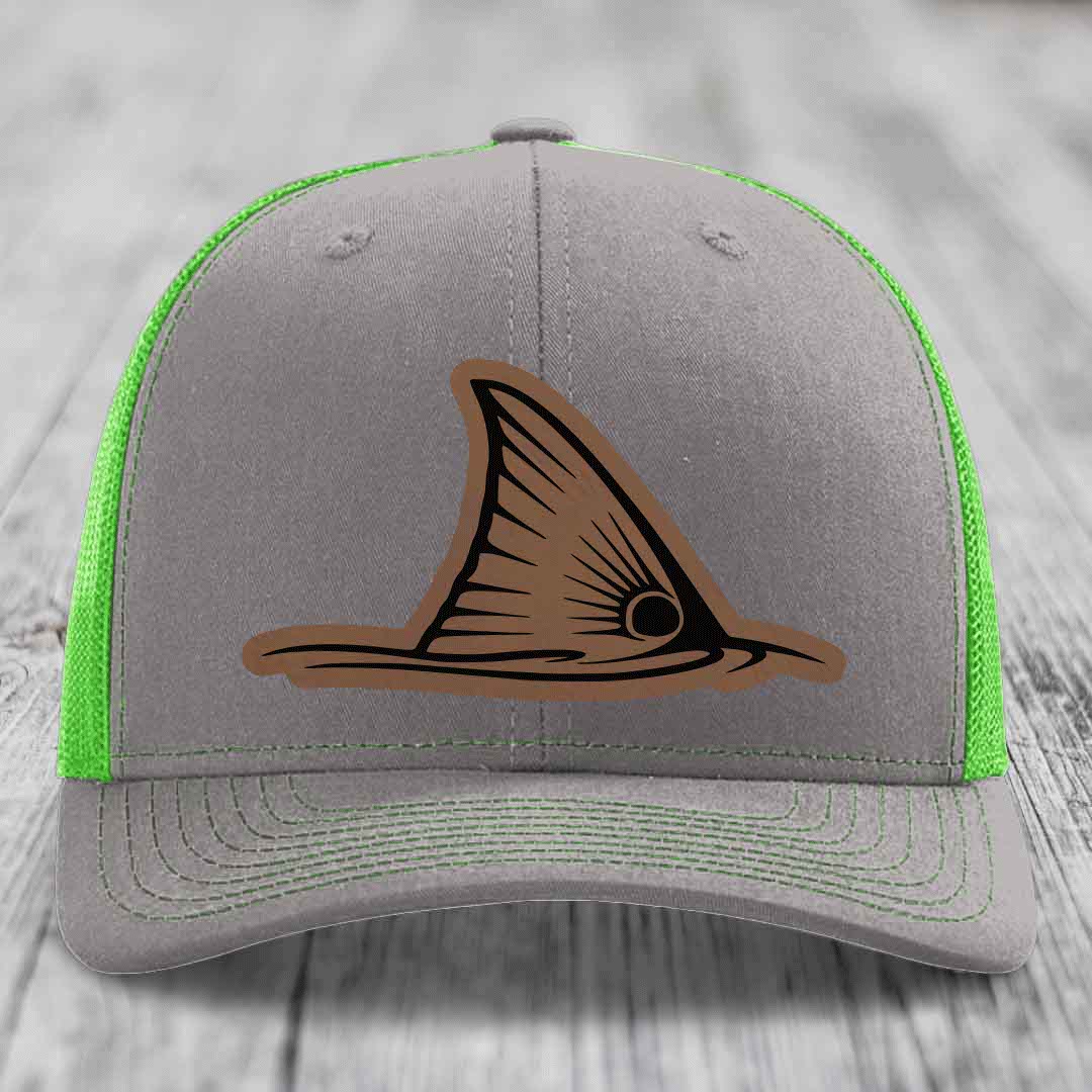 Redfish Tail - Leather Patch Hat - Dark Brown to Black Patch - Richardson 112 Snapback Trucker Hat