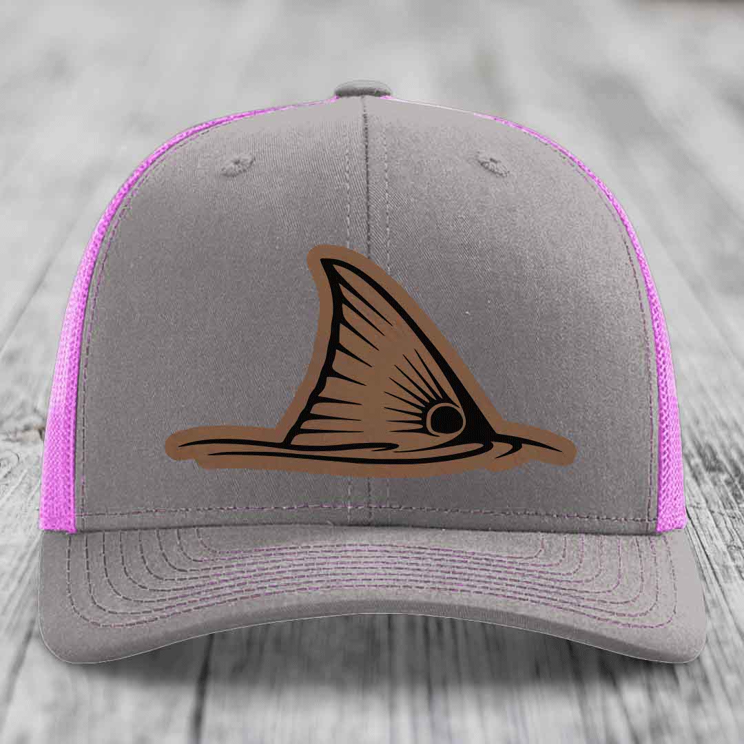 Redfish Tail - Leather Patch Hat - Dark Brown to Black Patch - Richardson 112 Snapback Trucker Hat