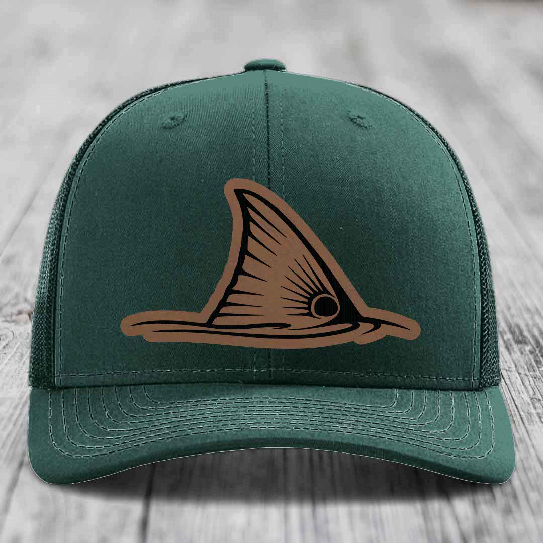 Redfish Tail - Leather Patch Hat - Dark Brown to Black Patch - Richardson 112 Snapback Trucker Hat