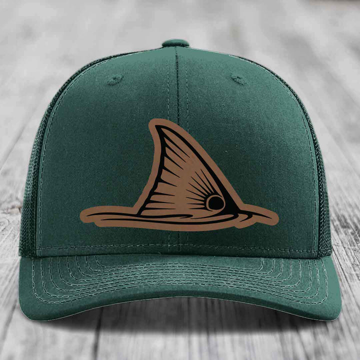 Redfish Tail - Leather Patch Hat - Dark Brown to Black Patch - Richardson 112 Snapback Trucker Hat