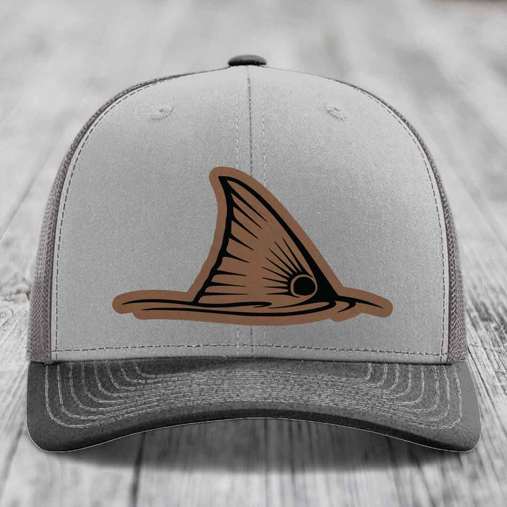 Redfish Tail - Leather Patch Hat - Dark Brown to Black Patch - Richardson 112 Snapback Trucker Hat