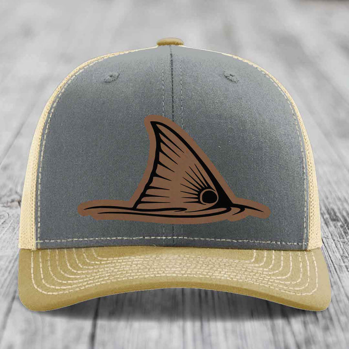 Redfish Tail - Leather Patch Hat - Dark Brown to Black Patch - Richardson 112 Snapback Trucker Hat