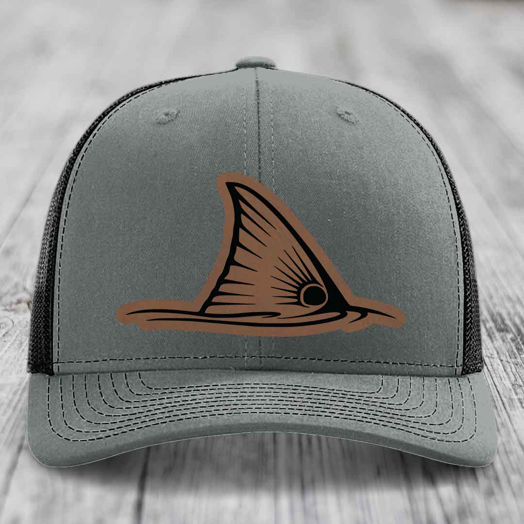 Redfish Tail - Leather Patch Hat - Dark Brown to Black Patch - Richardson 112 Snapback Trucker Hat