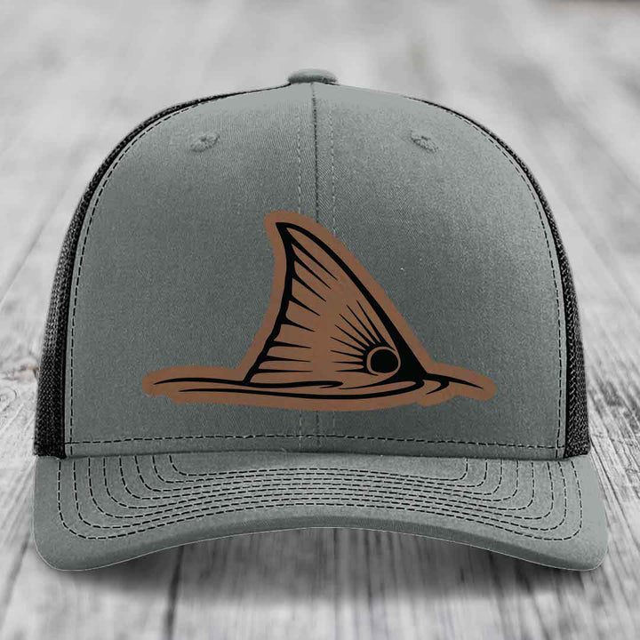 Redfish Tail - Leather Patch Hat - Dark Brown to Black Patch - Richardson 112 Snapback Trucker Hat