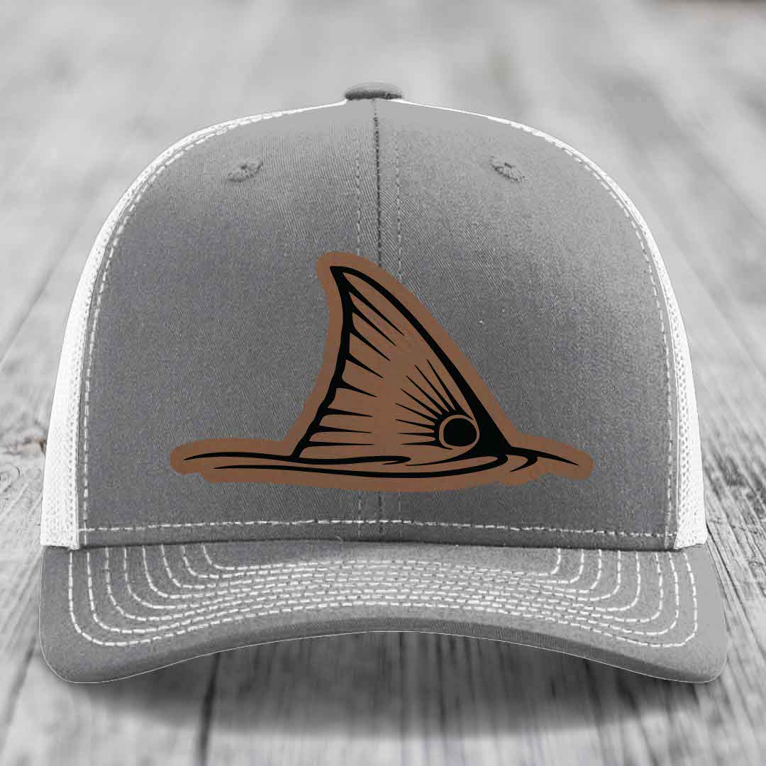 Redfish Tail - Leather Patch Hat - Dark Brown to Black Patch - Richardson 112 Snapback Trucker Hat