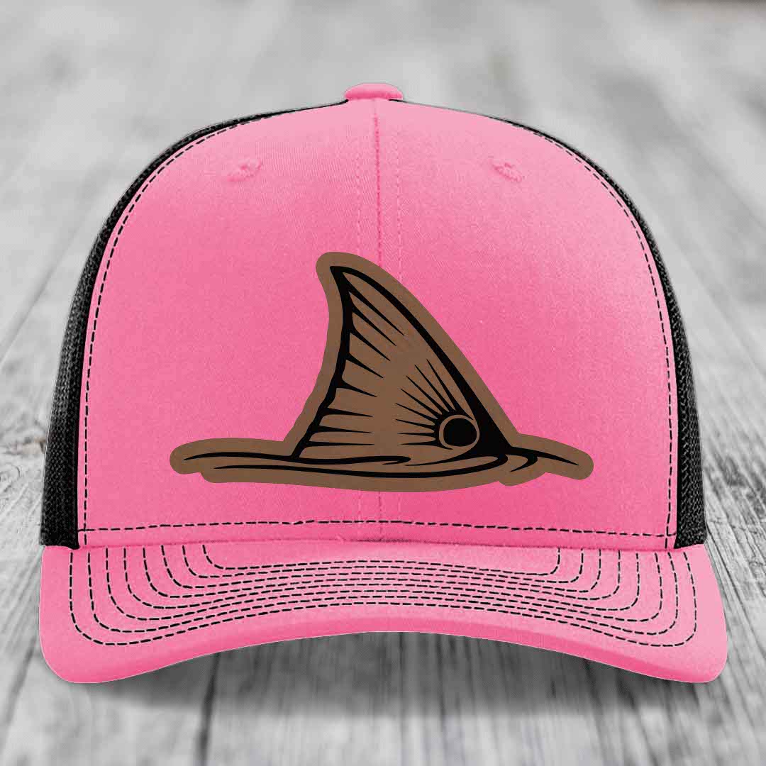 Redfish Tail - Leather Patch Hat - Dark Brown to Black Patch - Richardson 112 Snapback Trucker Hat