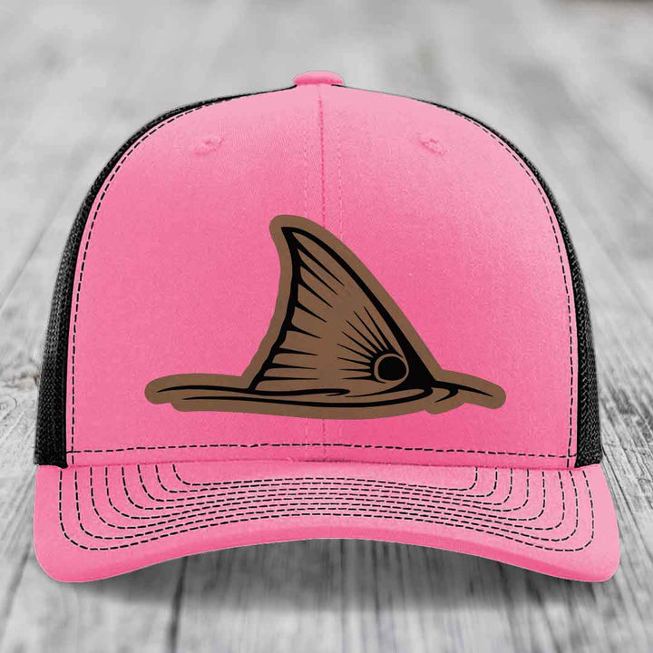 Redfish Tail - Leather Patch Hat - Dark Brown to Black Patch - Richardson 112 Snapback Trucker Hat