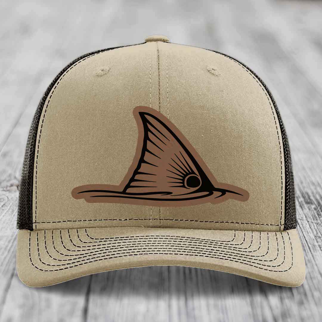 Redfish Tail - Leather Patch Hat - Dark Brown to Black Patch - Richardson 112 Snapback Trucker Hat